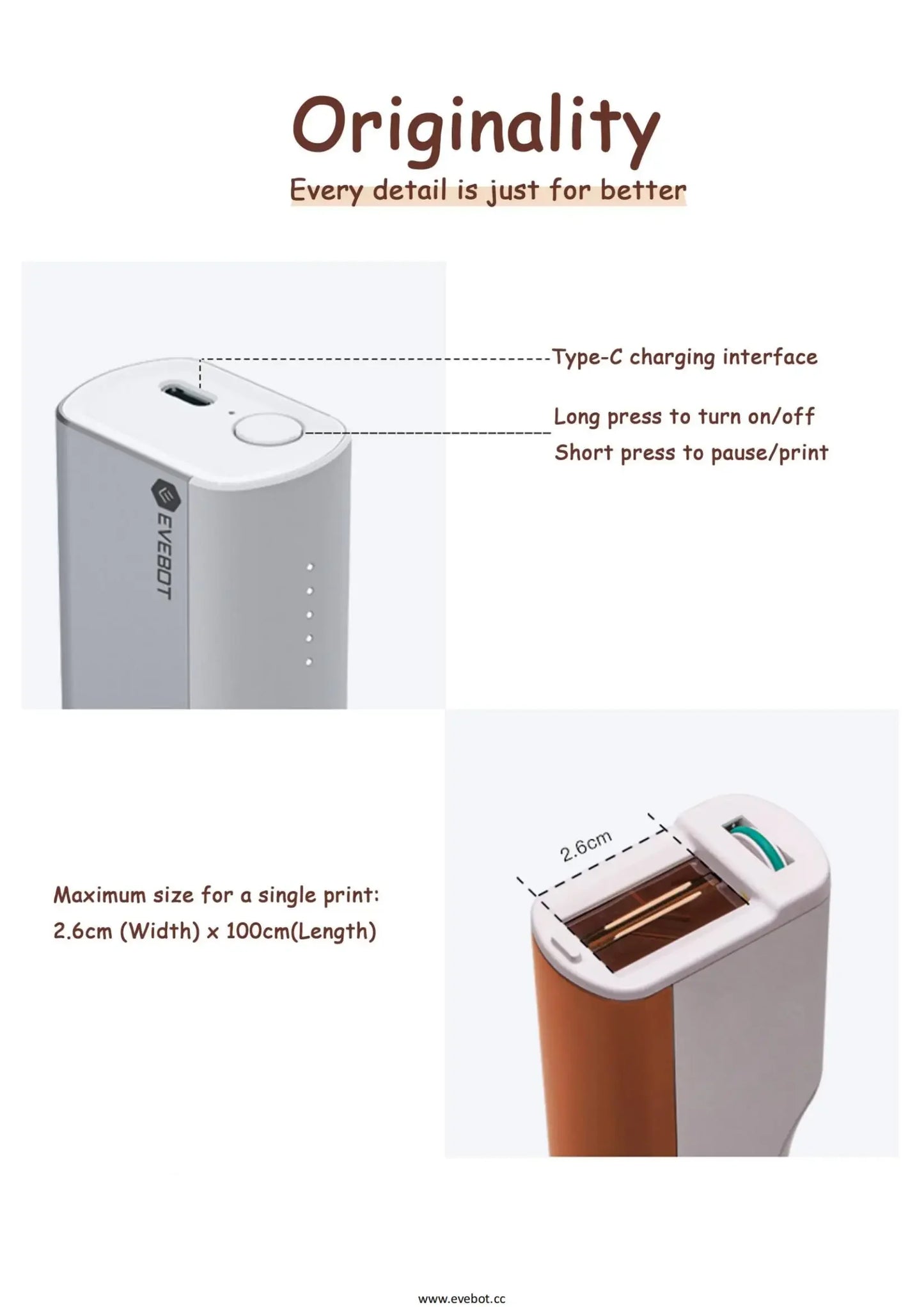 EVEBOT Edible Coffee Pattern Inkjet Printer Metal Housing Easy to Removal Cartridges Print Range 26*100MM Portable Home Printpen