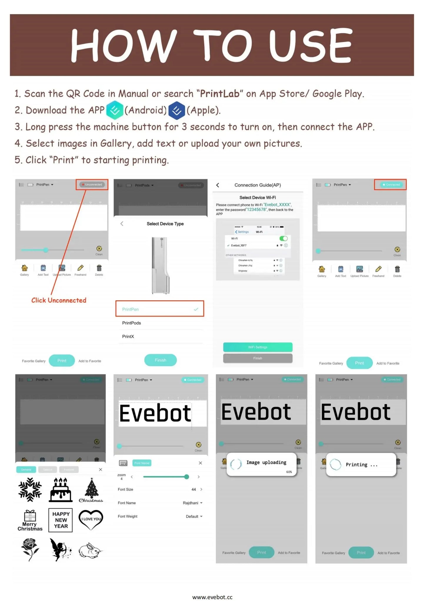 EVEBOT Edible Coffee Pattern Inkjet Printer Metal Housing Easy to Removal Cartridges Print Range 26*100MM Portable Home Printpen