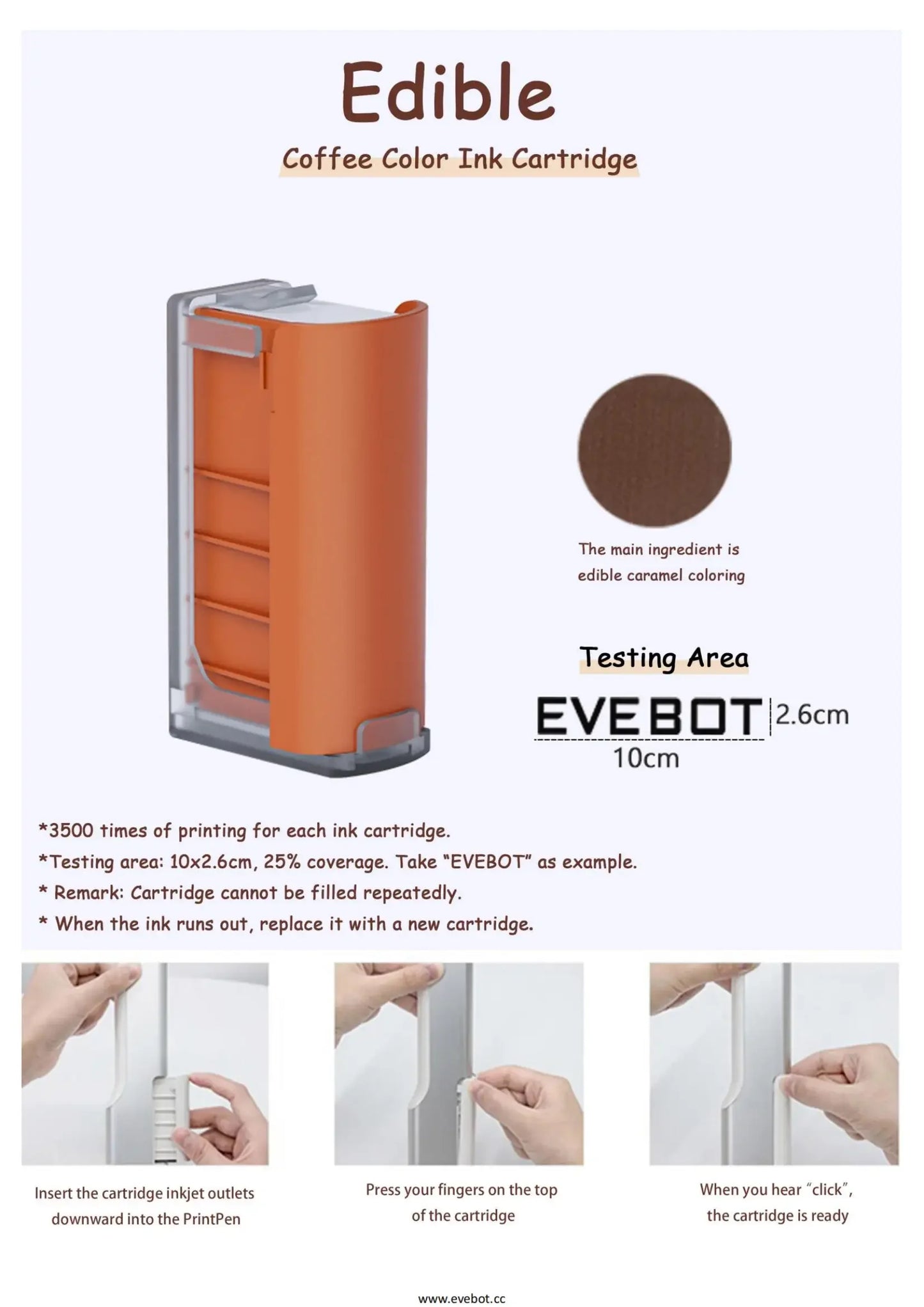 EVEBOT Edible Coffee Pattern Inkjet Printer Metal Housing Easy to Removal Cartridges Print Range 26*100MM Portable Home Printpen